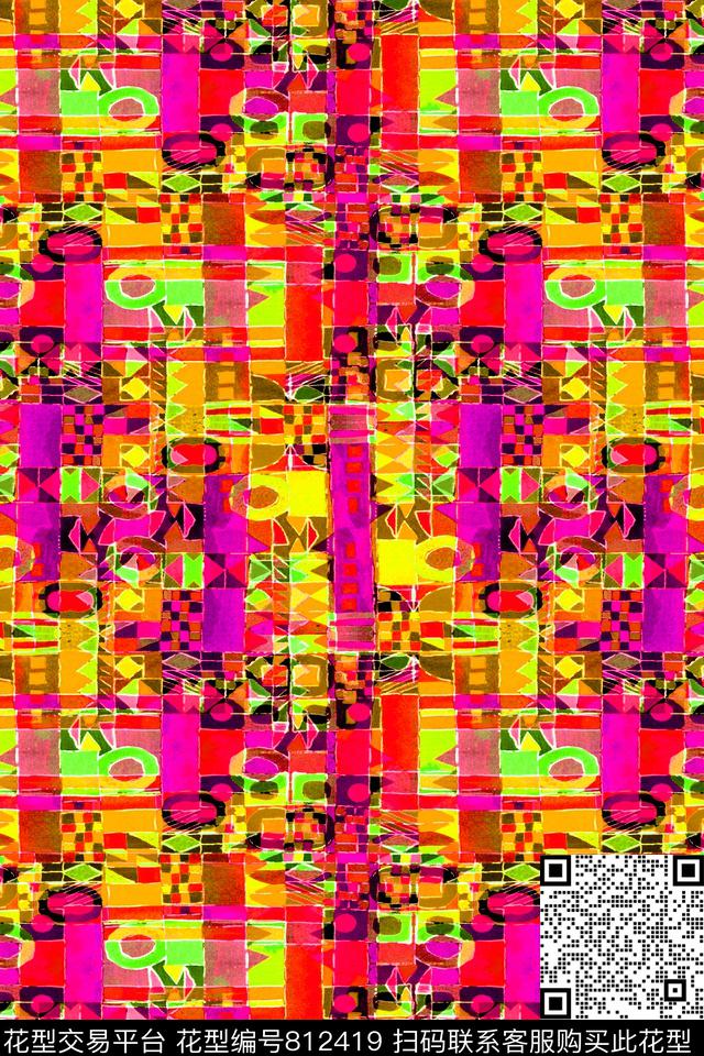彩色条纹.tif - 812419 - 块面 色块 不规则几何 - 数码印花花型 － 男装花型设计 － 瓦栏