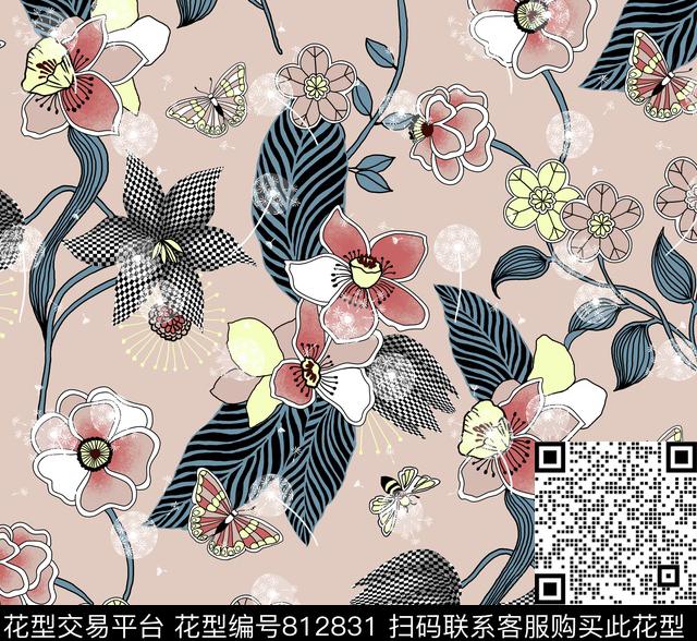 奇幻童话插画花卉昆虫1.jpg - 812831 - 热带 趣味 奇幻花卉 - 传统印花花型 － 女装花型设计 － 瓦栏