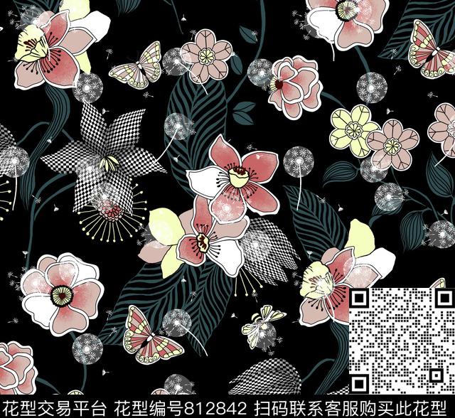 奇幻童话插画花卉昆虫2.jpg - 812842 - 热带 趣味 奇幻花卉 - 传统印花花型 － 女装花型设计 － 瓦栏