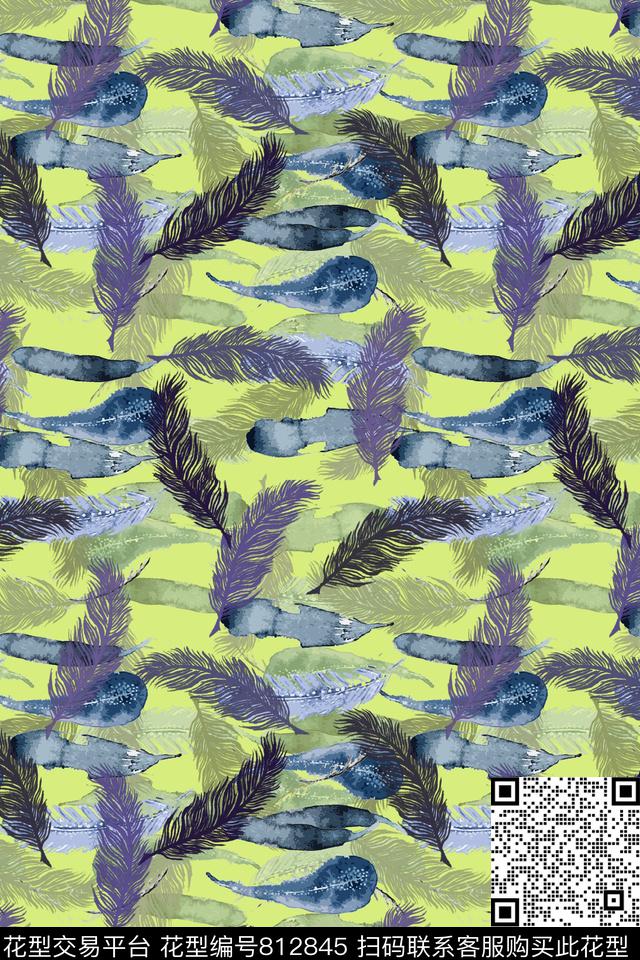 170324-羽毛-1-1.jpg - 812845 - 羽毛组合 手绘线条笔触 动物纹图案 - 数码印花花型 － 女装花型设计 － 瓦栏
