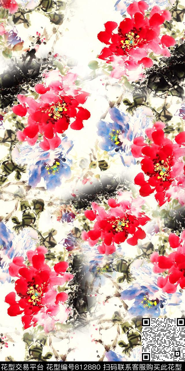 x-196.jpg - 812880 - 水彩 手绘 花卉 - 数码印花花型 － 女装花型设计 － 瓦栏