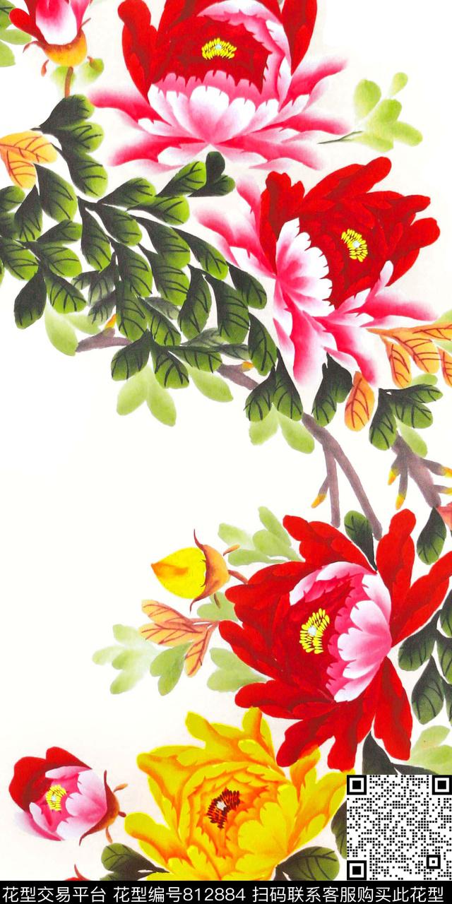 x-199.jpg - 812884 - 水彩 手绘 花卉 - 数码印花花型 － 女装花型设计 － 瓦栏