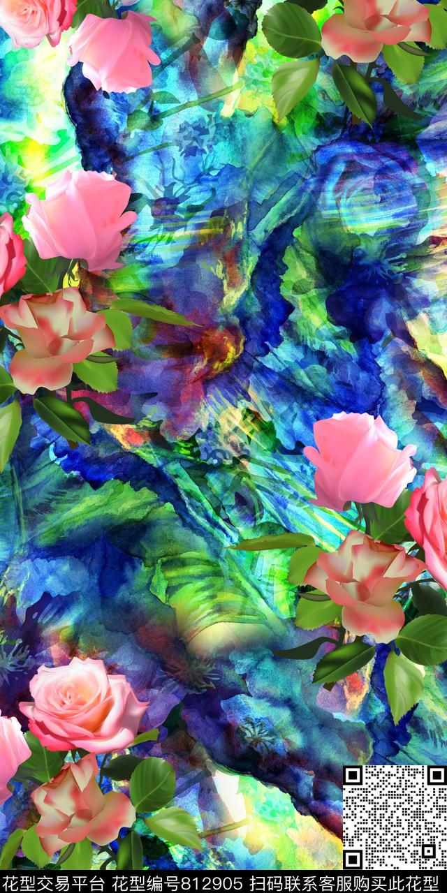 1703-166w.jpg - 812905 - 玫瑰 牡丹 兰花 - 数码印花花型 － 女装花型设计 － 瓦栏