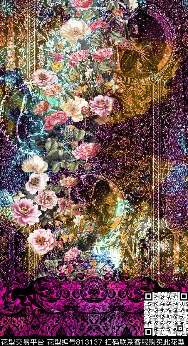 DG14-597_P1.tif - 813137 - 花卉 花朵 牡丹 - 数码印花花型 － 女装花型设计 － 瓦栏