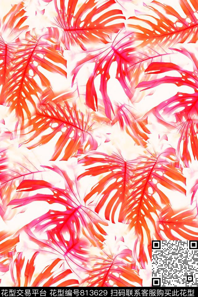 20170325#-2.tif - 813629 - 棕榈叶 热带雨林 阔叶植物 - 数码印花花型 － 女装花型设计 － 瓦栏