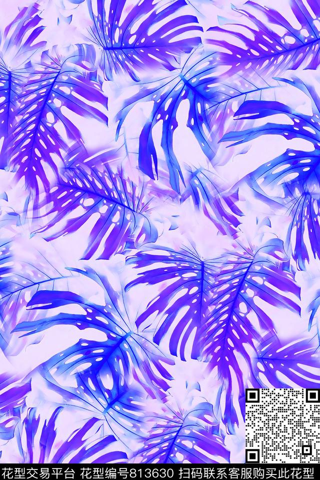 20170325#-3.tif - 813630 - 棕榈叶 热带雨林 阔叶植物 - 数码印花花型 － 女装花型设计 － 瓦栏