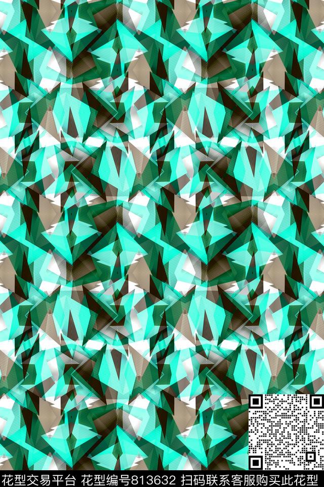 色块几何.tif - 813632 - 色块 菱形 不规则几何 - 传统印花花型 － 男装花型设计 － 瓦栏