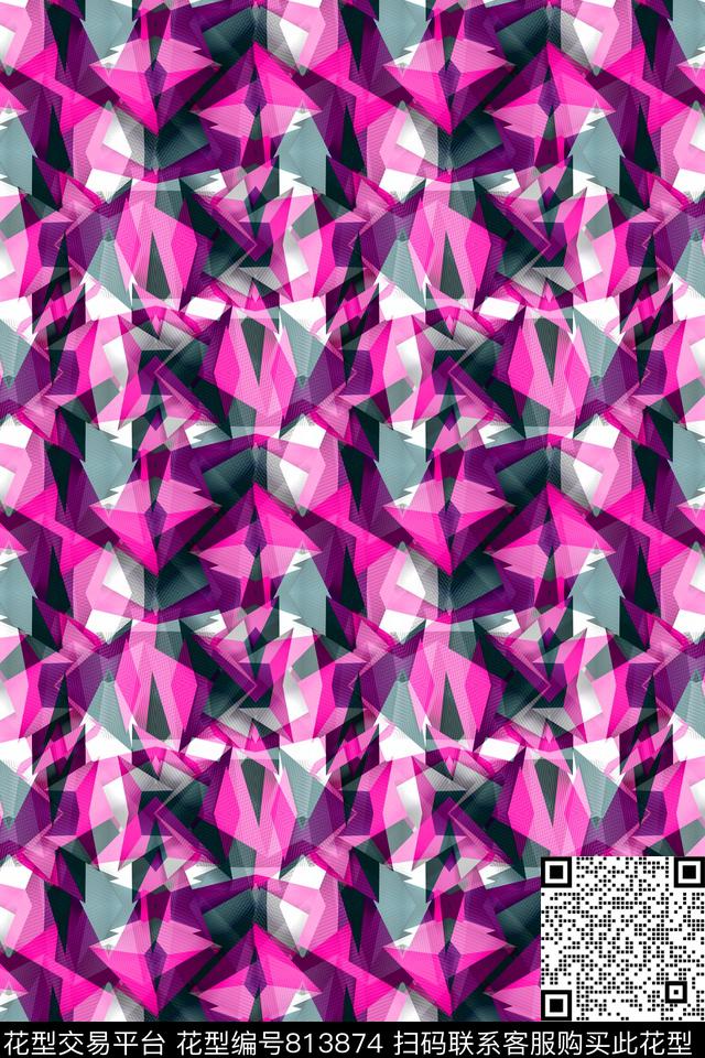 色块几何.tif - 813874 - 色块 菱形 不规则几何 - 传统印花花型 － 男装花型设计 － 瓦栏