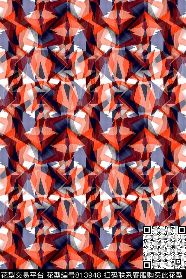 色块几何.tif - 813948 - 色块 菱形 不规则几何 - 传统印花花型 － 男装花型设计 － 瓦栏