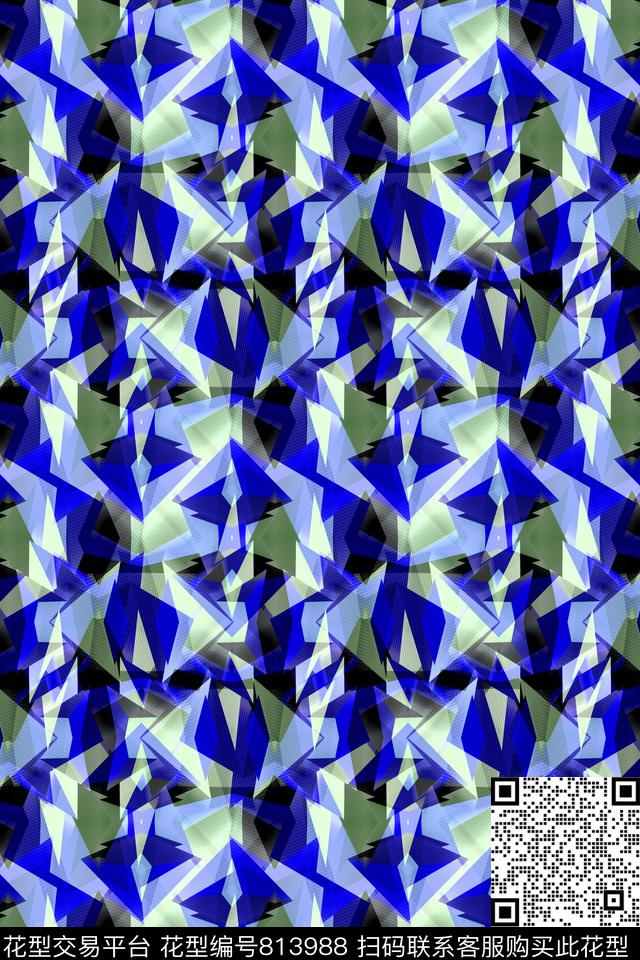 色块几何.tif - 813988 - 色块 菱形 不规则几何 - 传统印花花型 － 男装花型设计 － 瓦栏
