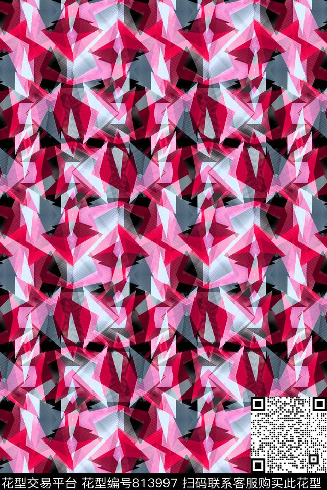 色块几何.tif - 813997 - 色块 菱形 不规则几何 - 传统印花花型 － 男装花型设计 － 瓦栏