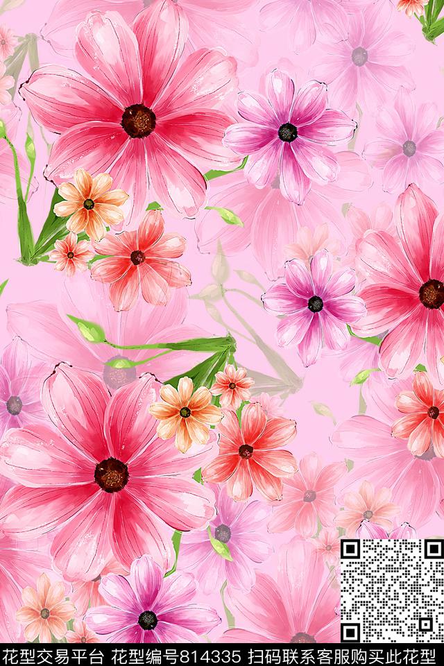 粉红花—粉.jpg - 814335 - 大花 花朵 花卉 - 数码印花花型 － 女装花型设计 － 瓦栏