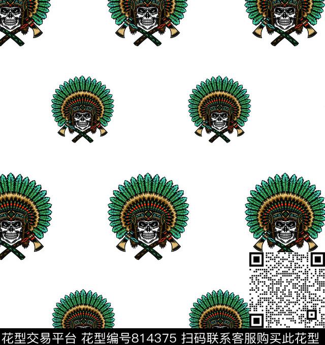 骷髅.jpg - 814375 - 印度 东南亚 非洲 - 传统印花花型 － 男装花型设计 － 瓦栏