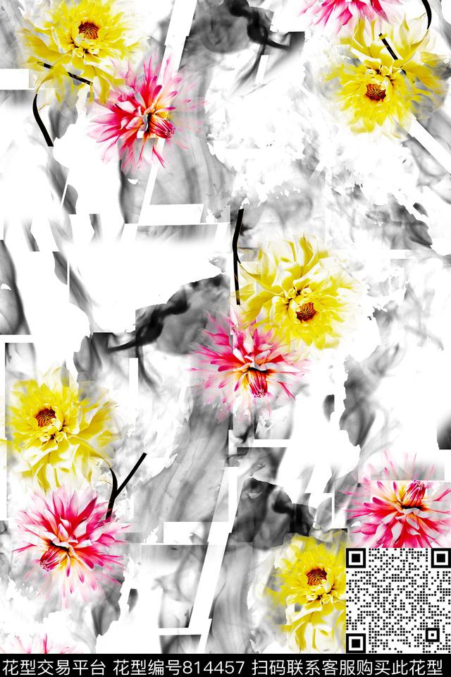 菊花_白.jpg - 814457 - 花朵 花卉 菊花 - 数码印花花型 － 女装花型设计 － 瓦栏