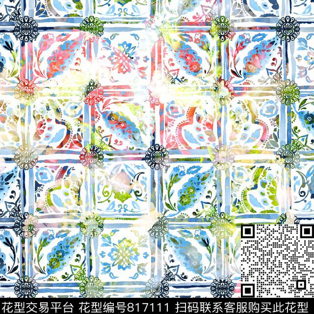 DG64-1464_P.tif - 817111 - 趣味 光澤 花 - 数码印花花型 － 泳装花型设计 － 瓦栏