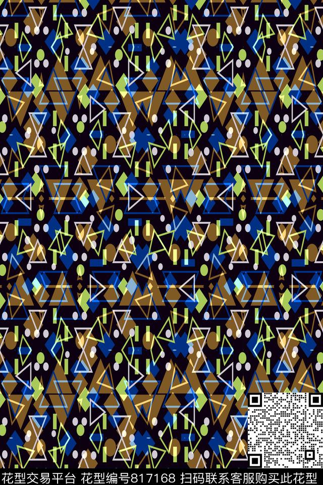 撞色小几何.tif - 817168 - 小方块 不规则几何 三角形 - 传统印花花型 － 男装花型设计 － 瓦栏