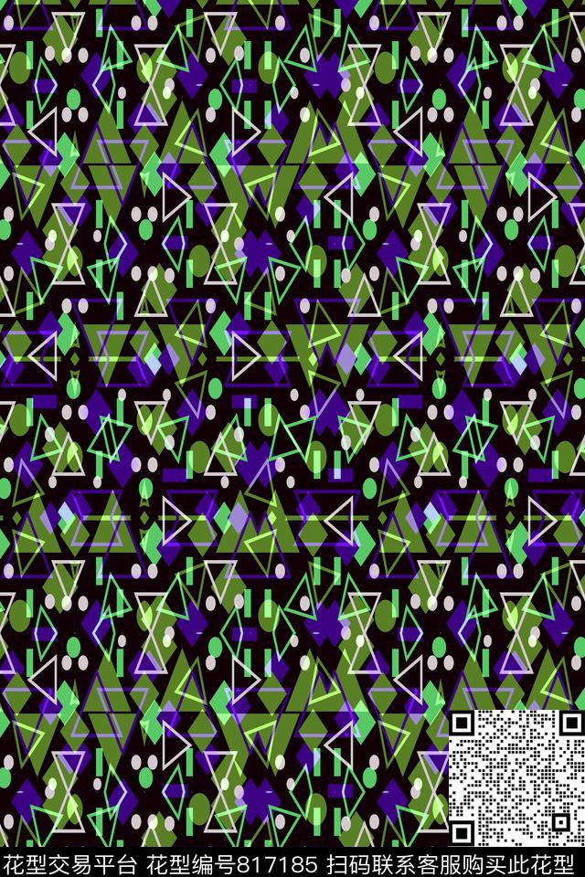 撞色小几何.tif - 817185 - 小方块 不规则几何 三角形 - 传统印花花型 － 男装花型设计 － 瓦栏