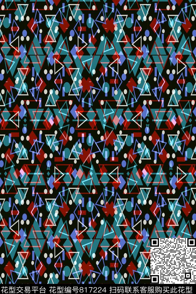 撞色小几何.tif - 817224 - 小方块 不规则几何 三角形 - 传统印花花型 － 男装花型设计 － 瓦栏