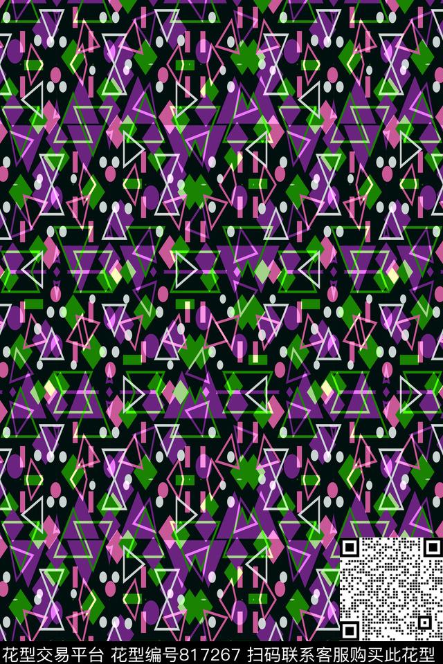 撞色小几何.tif - 817267 - 小方块 不规则几何 三角形 - 传统印花花型 － 男装花型设计 － 瓦栏
