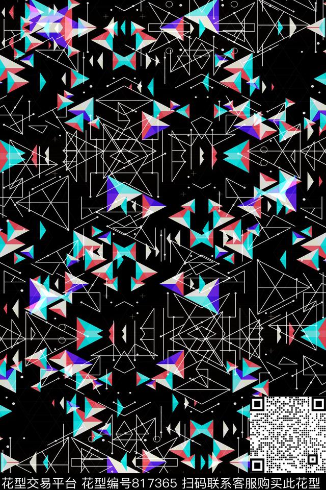 立体几何空间.tif - 817365 - 小方块 不规则几何 三角形 - 传统印花花型 － 男装花型设计 － 瓦栏