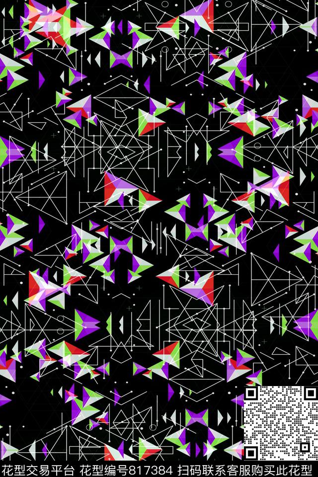 立体几何空间.tif - 817384 - 小方块 不规则几何 三角形 - 传统印花花型 － 男装花型设计 － 瓦栏