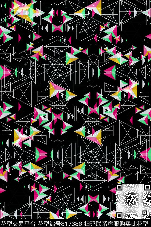 立体几何空间.tif - 817386 - 小方块 不规则几何 三角形 - 传统印花花型 － 男装花型设计 － 瓦栏