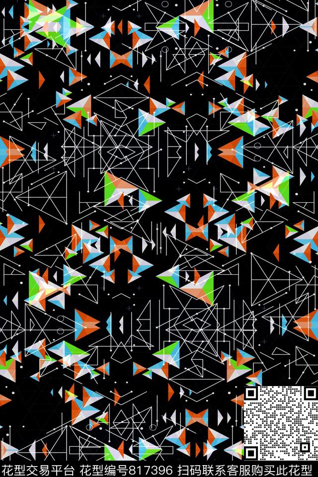 立体几何空间.tif - 817396 - 小方块 不规则几何 三角形 - 传统印花花型 － 男装花型设计 － 瓦栏