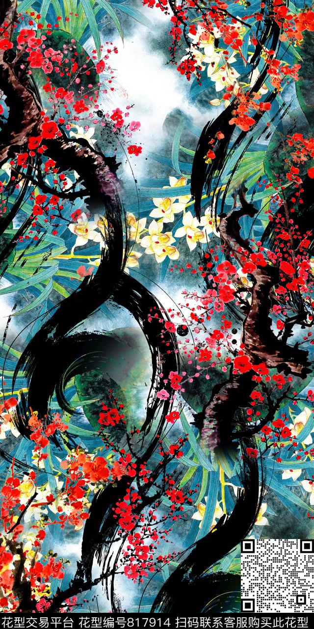 x-209-1.jpg - 817914 - 花卉 手绘 水彩 - 数码印花花型 － 女装花型设计 － 瓦栏