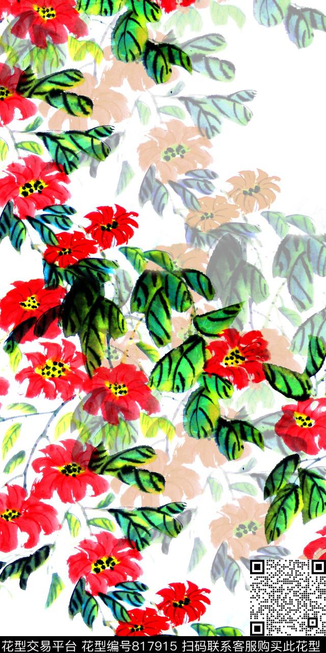x-213.jpg - 817915 - 花卉 手绘 水彩 - 数码印花花型 － 女装花型设计 － 瓦栏