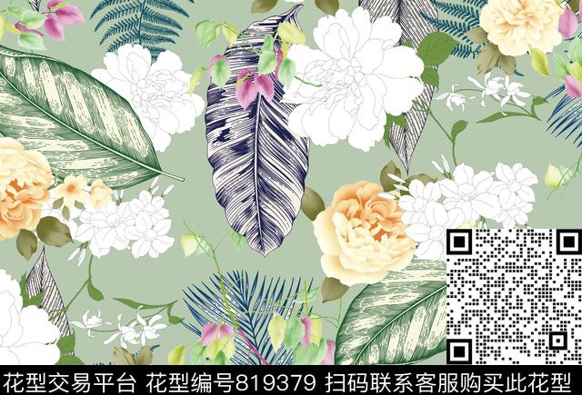线稿花型.jpg - 819379 - 手绘 花朵 时装手绘 - 数码印花花型 － 女装花型设计 － 瓦栏