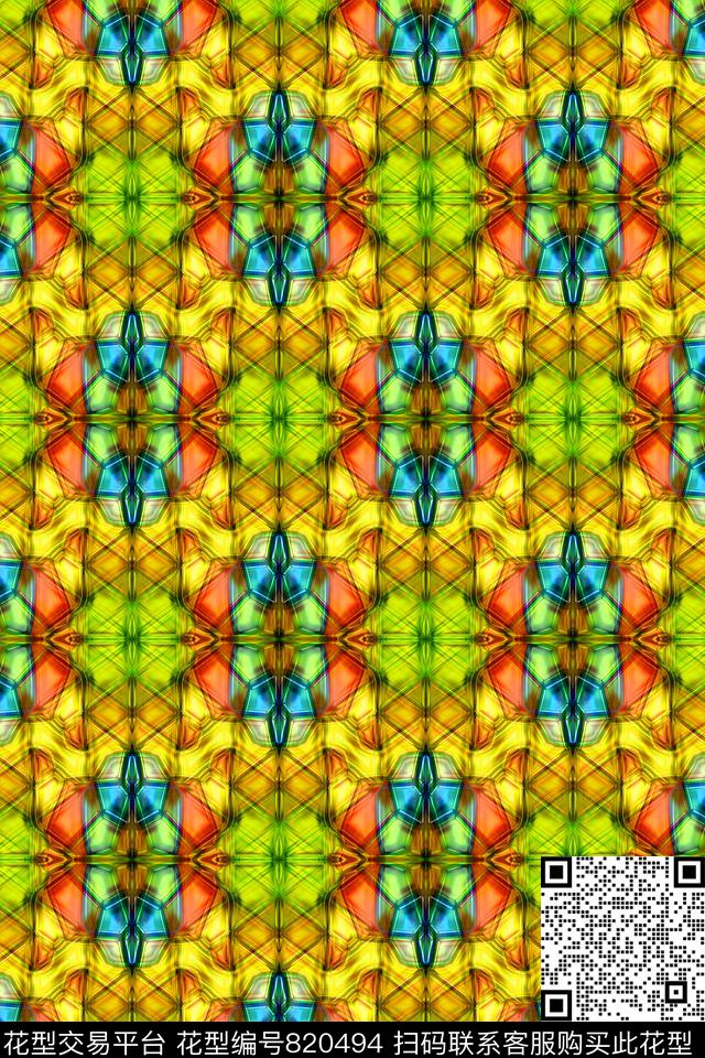晶彩撞色.tif - 820494 - 条纹 几何条纹 色块几何 - 传统印花花型 － 男装花型设计 － 瓦栏