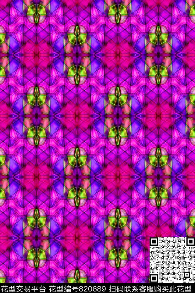 晶彩撞色.tif - 820689 - 条纹 几何条纹 色块几何 - 传统印花花型 － 男装花型设计 － 瓦栏