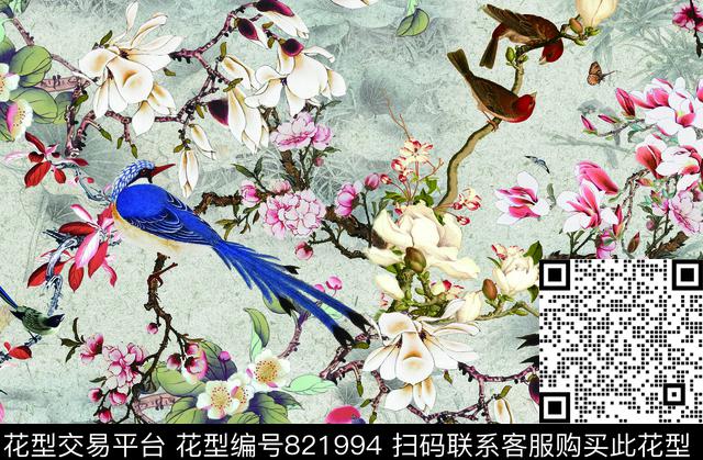 中国风工笔画--a.tif - 821994 - 花瓣 花卉 复古风 - 数码印花花型 － 女装花型设计 － 瓦栏