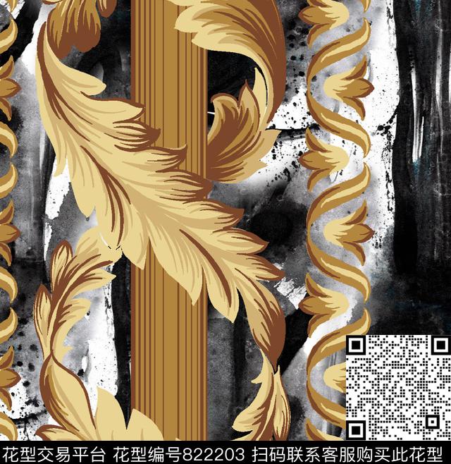 1225-147-A.jpg - 822203 - 当水墨遇上巴洛克 欧式 卷草 - 数码印花花型 － 男装花型设计 － 瓦栏