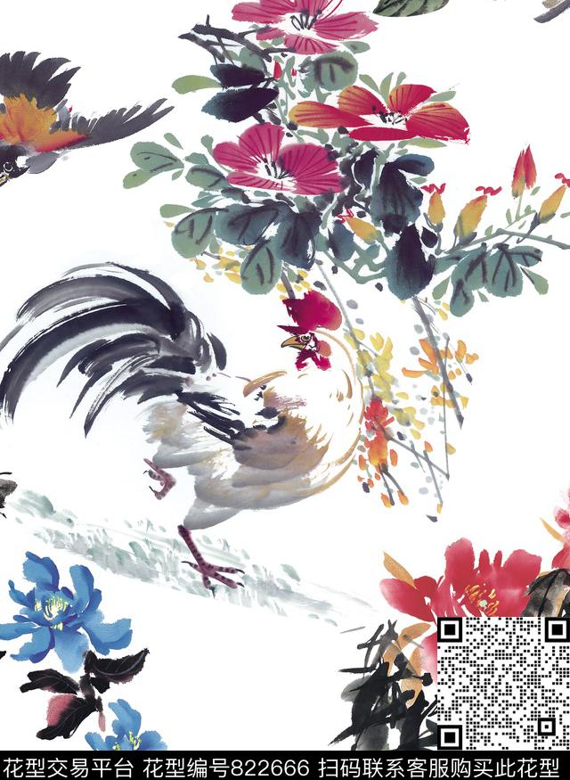 3168.tif - 822666 - 图腾 花卉 中国风 - 数码印花花型 － 女装花型设计 － 瓦栏