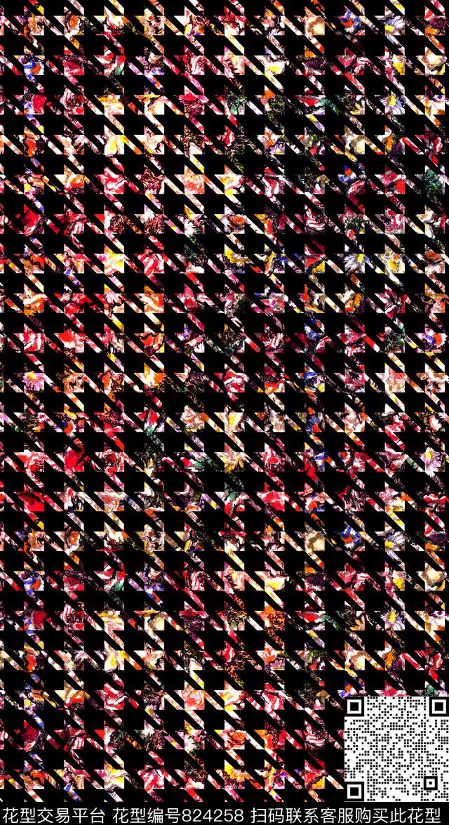 DG14-1446_P.tif - 824258 - 千鸟格 几何 立體 - 数码印花花型 － 泳装花型设计 － 瓦栏