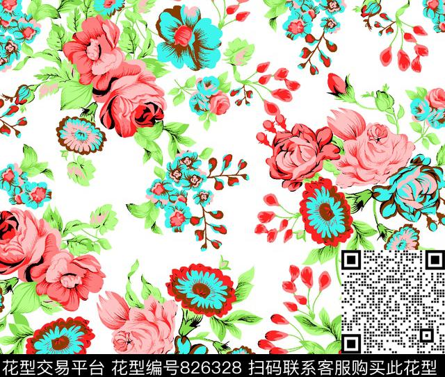 07455.tif - 826328 - 小碎花 花卉 少女衣裙系列 - 传统印花花型 － 泳装花型设计 － 瓦栏