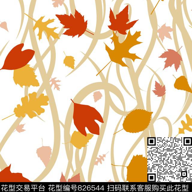 sj-021.jpg - 826544 - 枫叶 叶子 纹路 - 传统印花花型 － 女装花型设计 － 瓦栏
