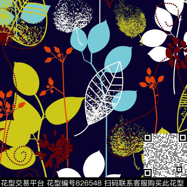 sj-024.jpg - 826548 - 叶子 杂点叶子 树枝 - 传统印花花型 － 女装花型设计 － 瓦栏