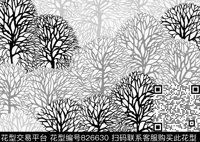 89.tif - 826630 - 简约 风景 松树 - 传统印花花型 － 窗帘花型设计 － 瓦栏
