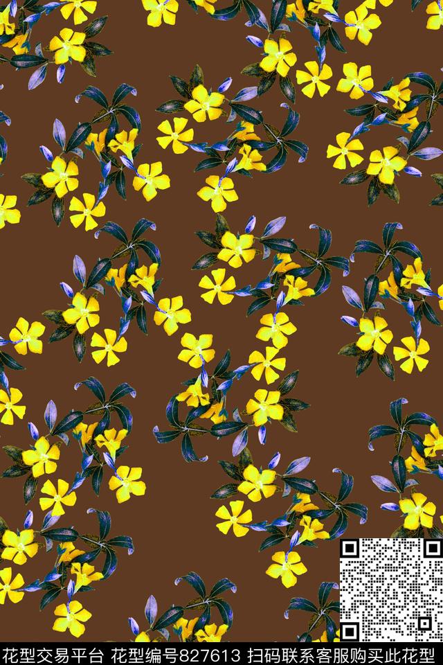 优雅花卉 咖啡.jpg - 827613 - 优雅 花卉 百合 - 传统印花花型 － 女装花型设计 － 瓦栏