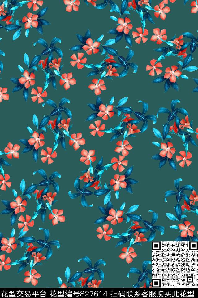优雅花卉 绿.jpg - 827614 - 优雅 花卉 百合 - 数码印花花型 － 女装花型设计 － 瓦栏