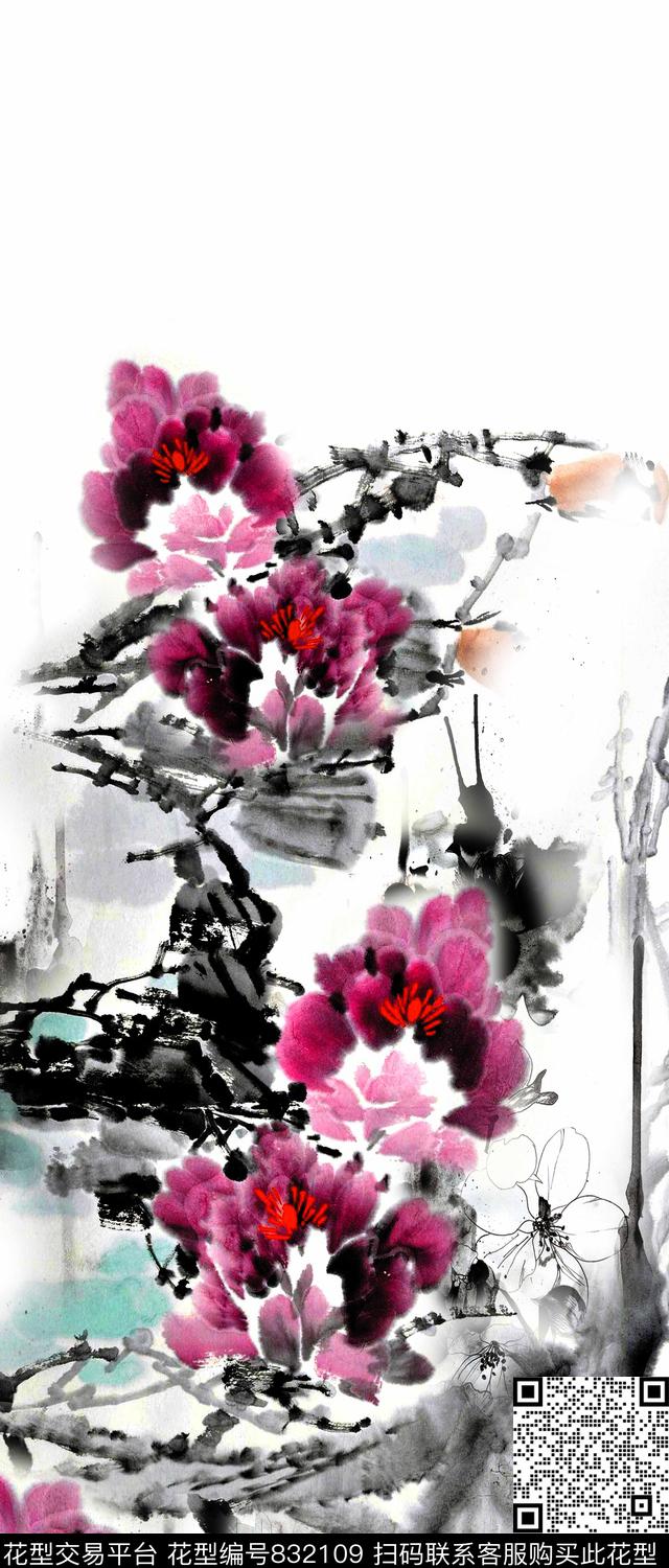 x-265.jpg - 832109 - 数码印花 水墨 花卉 - 数码印花花型 － 女装花型设计 － 瓦栏