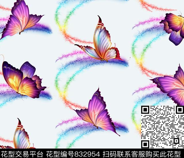00000036a.tif - 832954 - 花卉 色块 蝴蝶 - 数码印花花型 － 女装花型设计 － 瓦栏