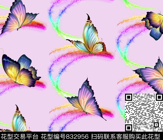 00000036c.tif - 832956 - 花卉 色块 蝴蝶 - 数码印花花型 － 女装花型设计 － 瓦栏