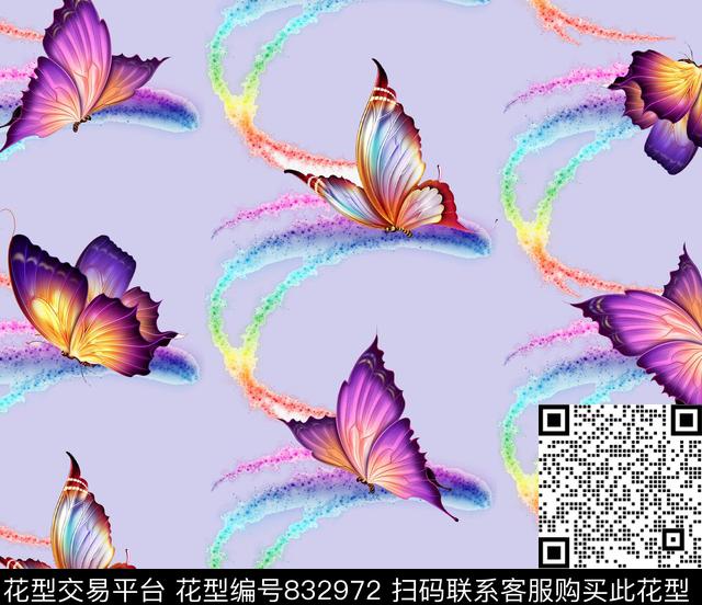 00000036b.tif - 832972 - 花卉 色块 蝴蝶 - 数码印花花型 － 女装花型设计 － 瓦栏