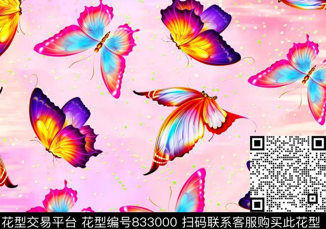 00000037.tif - 833000 - 云纹 色块 蝴蝶 - 数码印花花型 － 女装花型设计 － 瓦栏