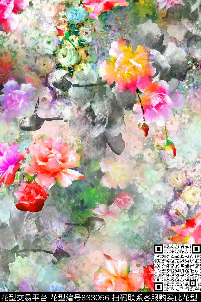 20170412.jpg - 833056 - 满版散花 多色花朵 牡丹 - 数码印花花型 － 女装花型设计 － 瓦栏
