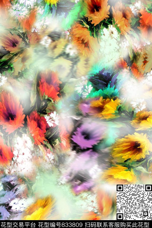 20170413.jpg - 833809 - 多色花朵 满版散花 手绘花卉 - 数码印花花型 － 女装花型设计 － 瓦栏