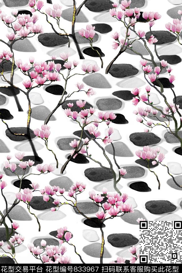 Y17M101-1.tif - 833967 - 女装 中国风 玉兰 - 数码印花花型 － 女装花型设计 － 瓦栏